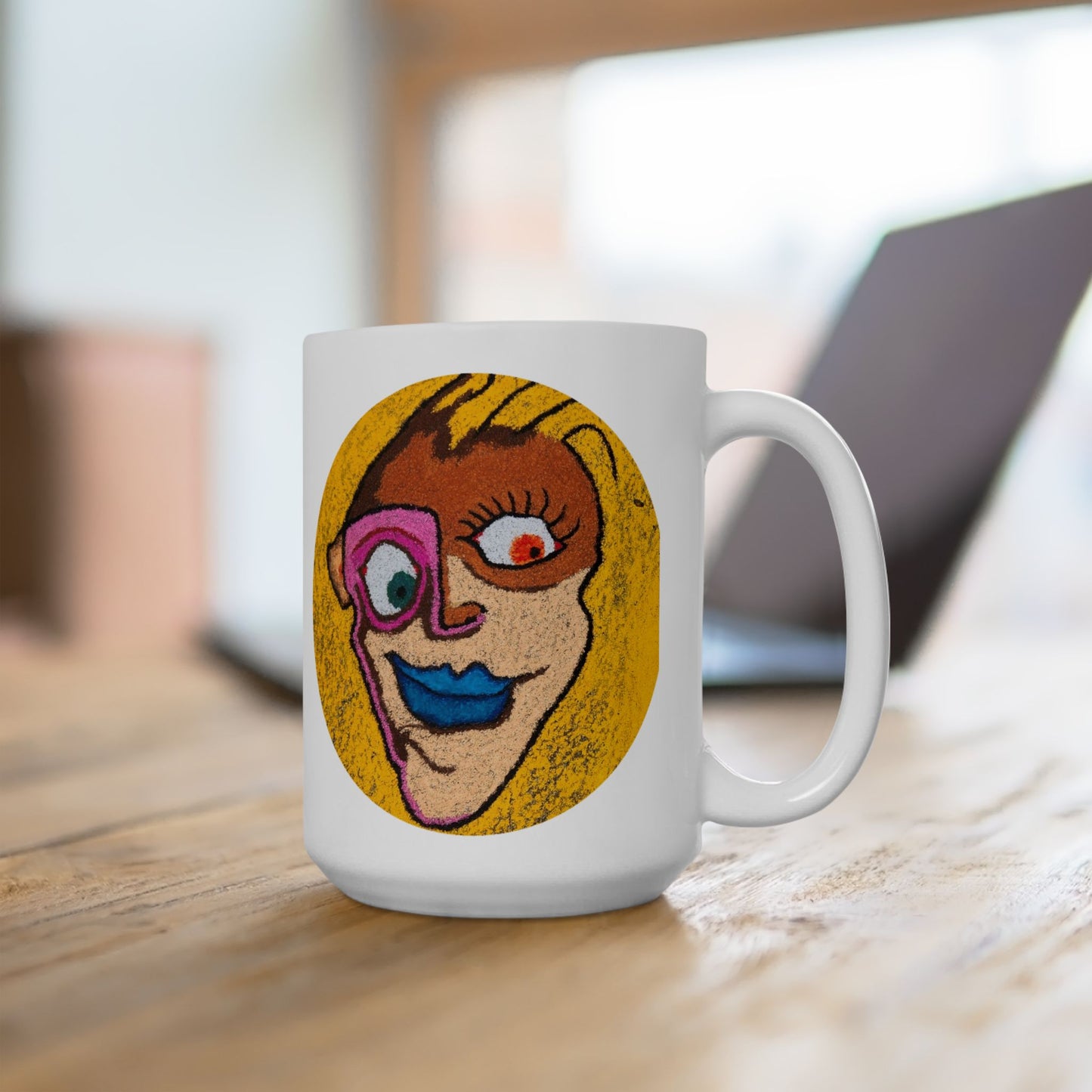 Abstract face 3 Ceramic Mug, (15oz) Original art by Randy McHone
